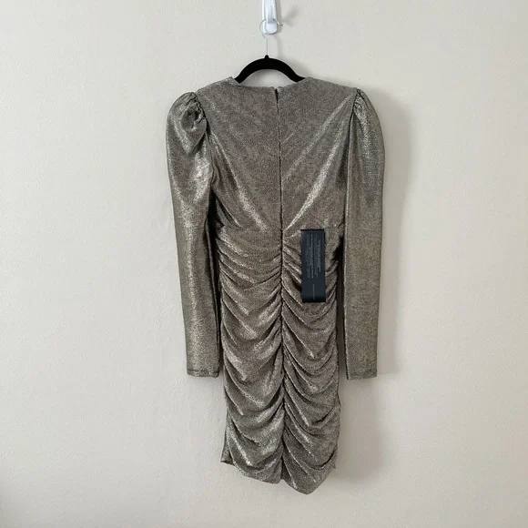 NWT BCBGMAXAZRIA Ruched Long Sleeve Metallic Cocktail Mini Dress Small - Picture 3 of 7